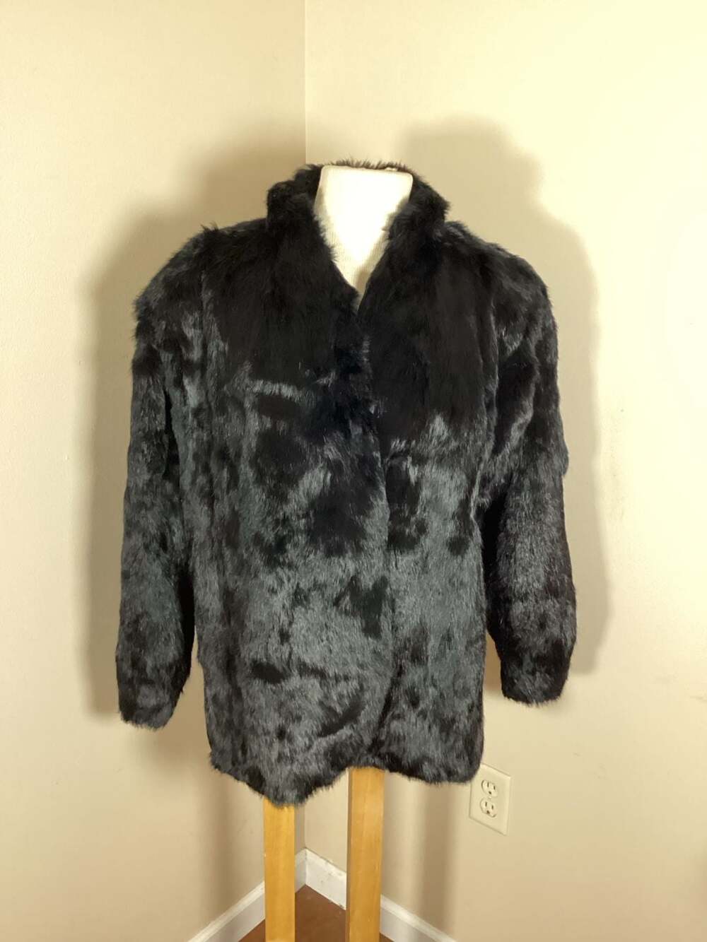 Objectives Vintage Black 100% French Rabbit Fur Mid-Length Coat